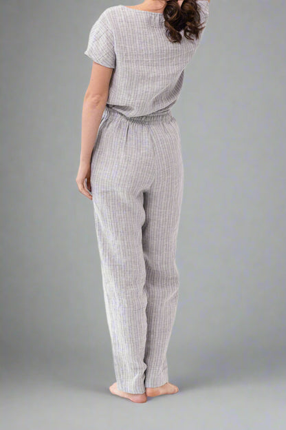 Cloudy Grey Stripe Linen Pajama Set Sustainable & Soft Loungewear