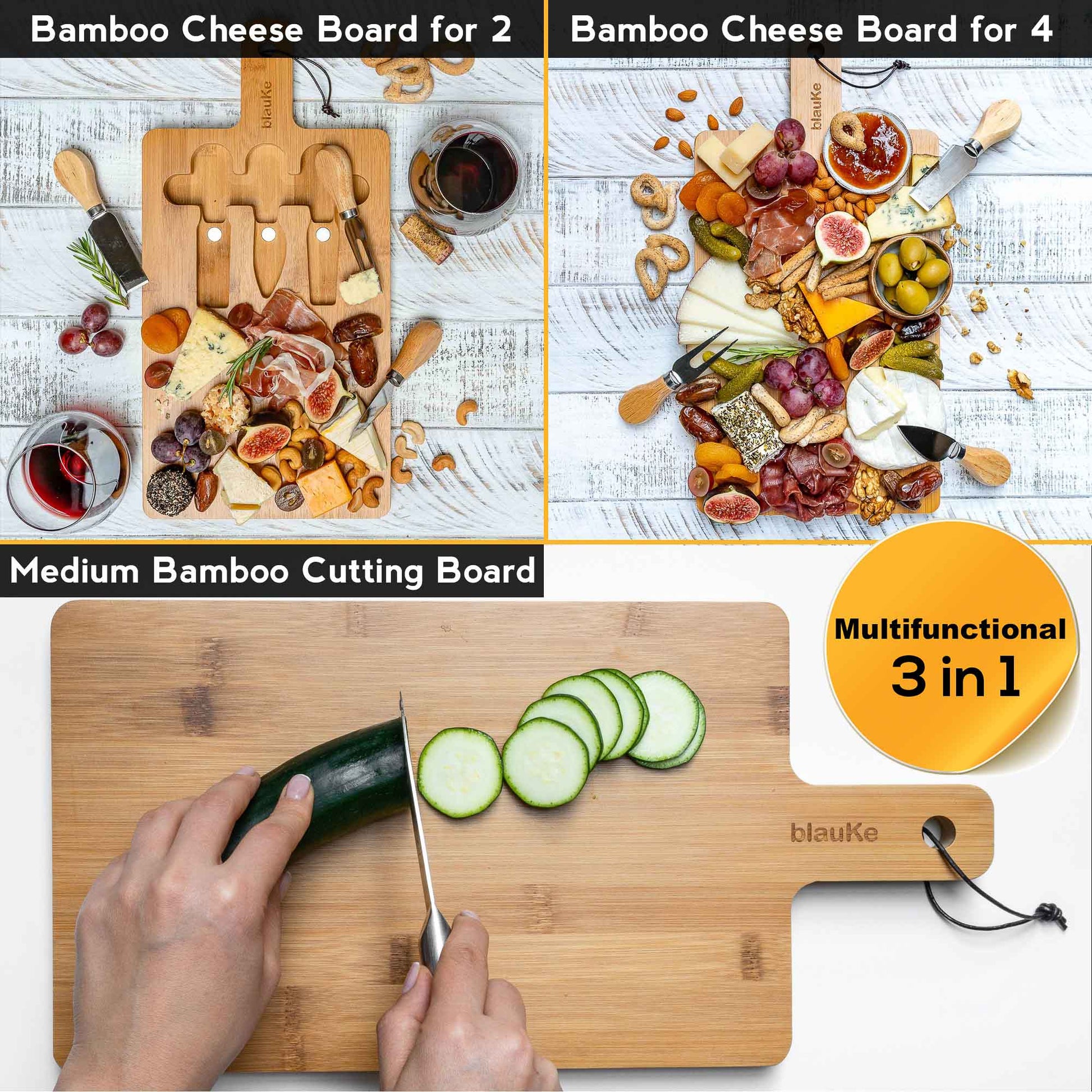 Kitchen Bamboo Cheese Board and Knife Set - 12x8 inch Charcuterie Board eco friendly - sustainable products bougie green