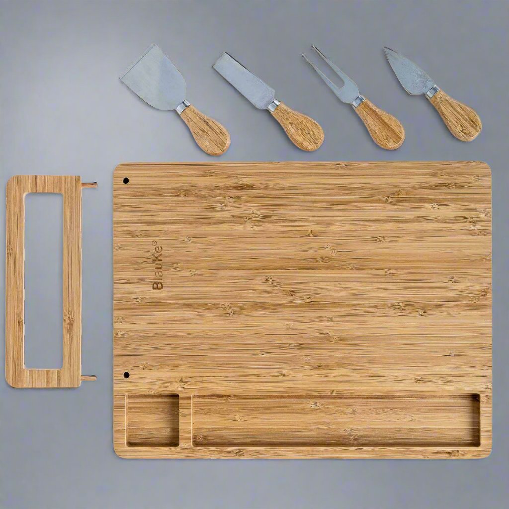 Kitchen Bamboo Cheese Board and Knife Set - 14x11 inch Charcuterie Board with eco friendly - sustainable products bougie green