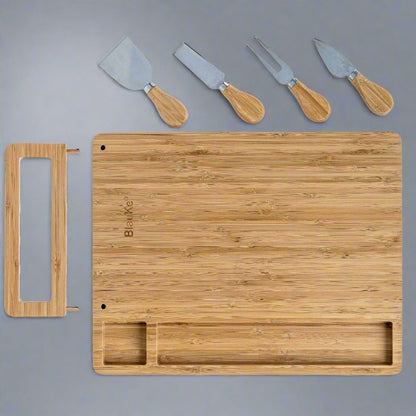 Kitchen Bamboo Cheese Board and Knife Set - 14x11 inch Charcuterie Board with eco friendly - sustainable products bougie green