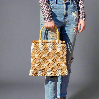 Handbags Bamboo Handle Woven Tote: Stylish and Sustainable eco friendly - sustainable products bougie green