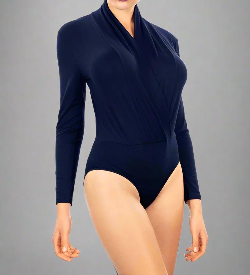 Womens Clothing Bold Low-Cut Italian Made Viscose Long Sleeves Bodysuit. eco friendly - sustainable products bougie green