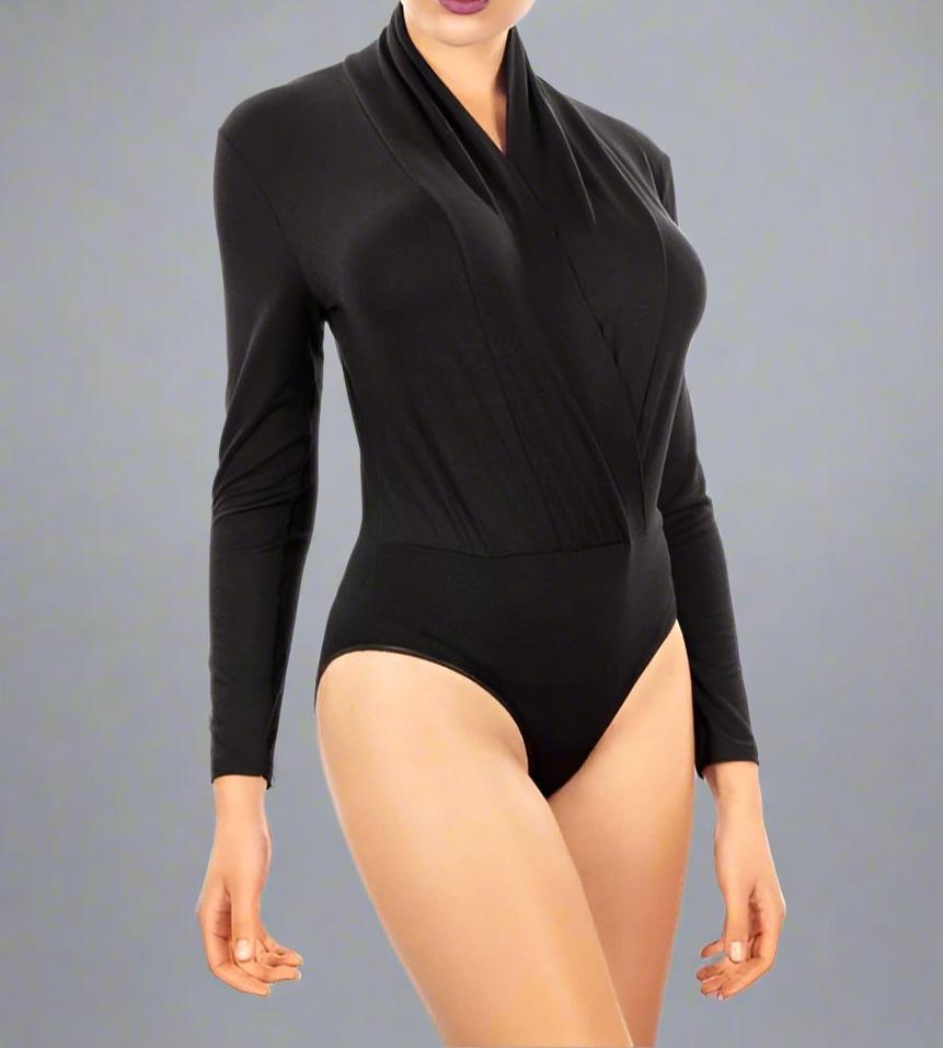 Womens Clothing Bold Low-Cut Italian Made Viscose Long Sleeves Bodysuit. eco friendly - sustainable products bougie green