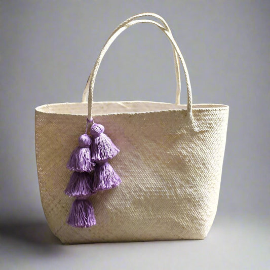 Totes & Beach Bags Borneo Sani Straw Tote Bag - with Purple Tassels eco friendly - sustainable products bougie green