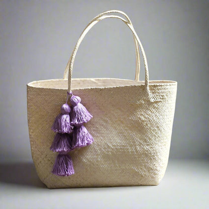 Totes & Beach Bags Borneo Sani Straw Tote Bag - with Purple Tassels eco friendly - sustainable products bougie green