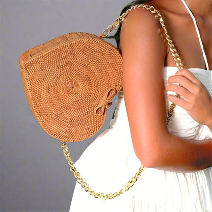 Women CINTA Atta Rattan Shoulder Bag In Natural Brown eco friendly - sustainable products bougie green