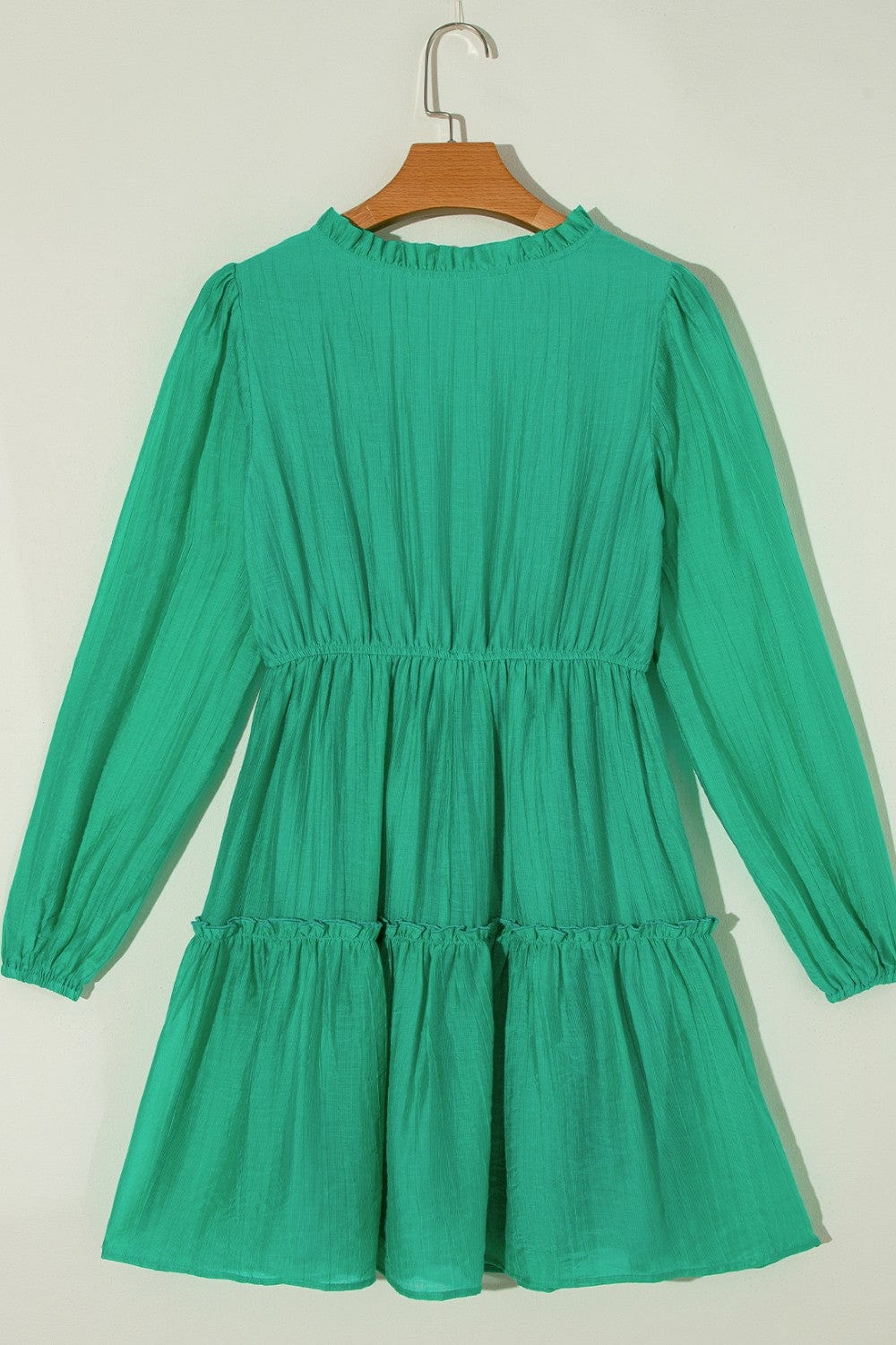 Dresses Frill V-Neck Long Sleeve Mini Dress eco friendly - sustainable products bougie green