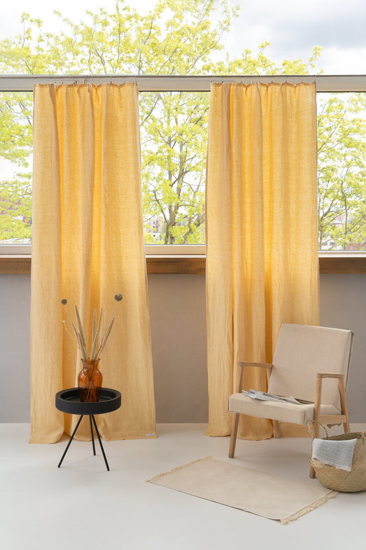 Canary Yellow Linen Curtains with Pleating Tape | 100% Natural | Made-to-Order