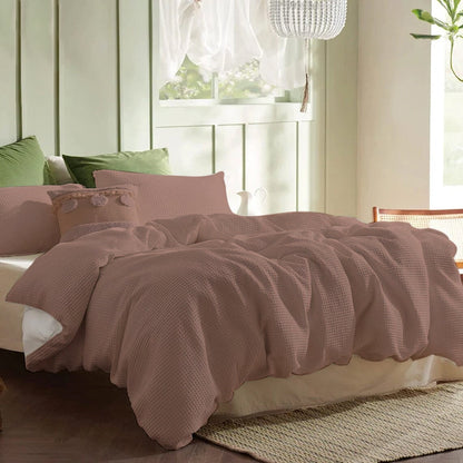 Waffle Weave Duvet Cover Set Pure Cotton, Linen, or Linen-Cotton