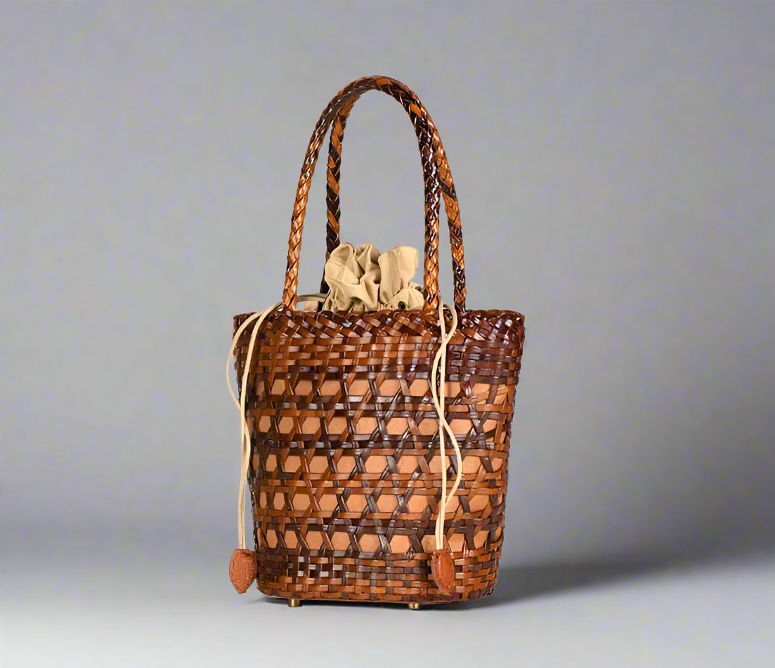 Handbags Luxurious Handcrafted Leather Basket Weaved Bag eco friendly - sustainable products bougie green