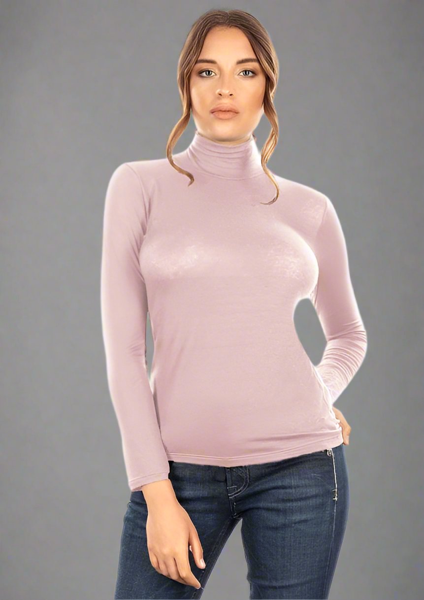 Women's Clothing Luxurious Italian Modal Cashmere Blend Mock Neck Top eco friendly - sustainable products bougie green