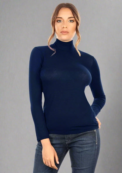 Women's Clothing Luxurious Italian Modal Cashmere Blend Mock Neck Top eco friendly - sustainable products bougie green