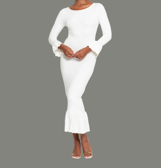 Dresses Bamboo Ruffle Dress In Off-white eco friendly - sustainable products bougie green