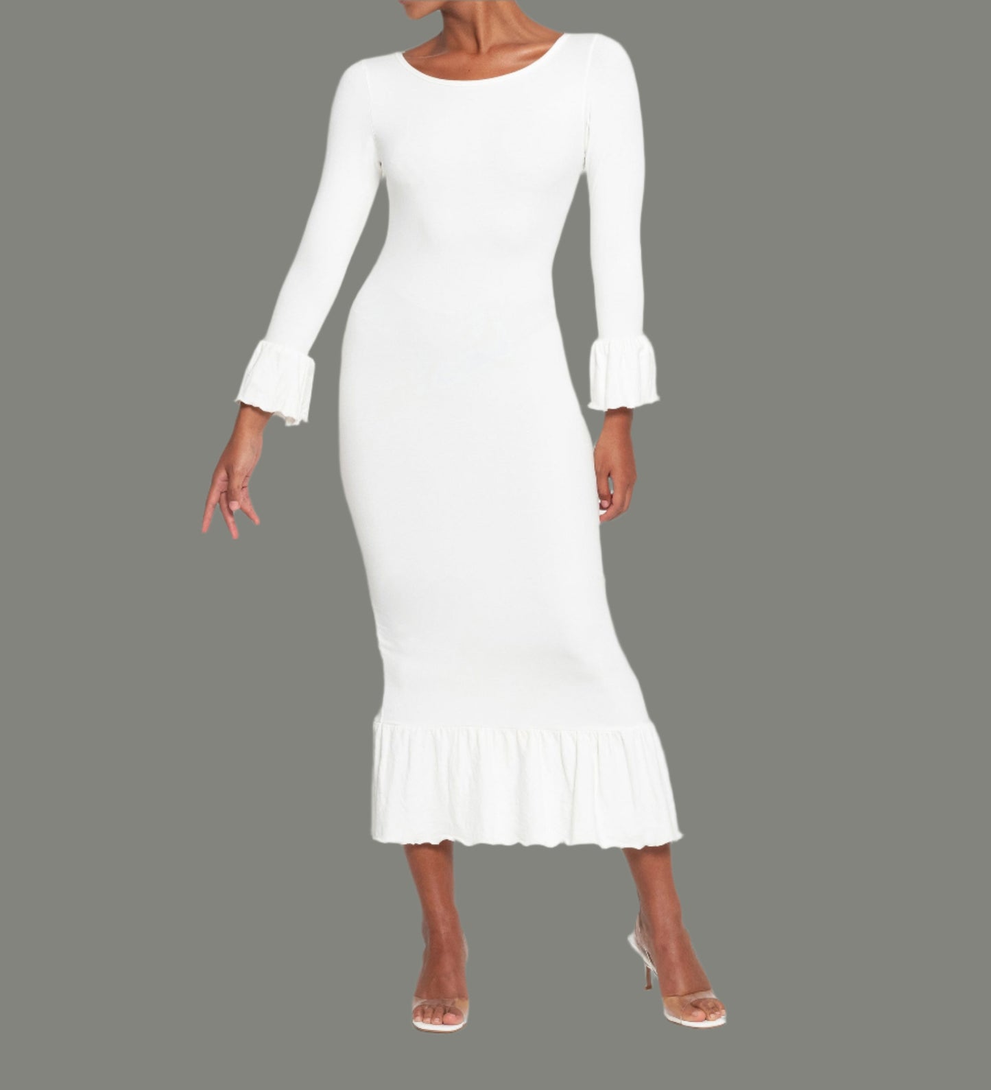 Dresses Bamboo Ruffle Dress In Off-white eco friendly - sustainable products bougie green