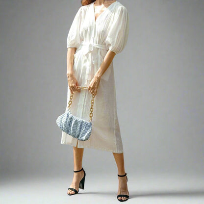 Dresses Meghan Crinkle Midi Dress, in Off-White eco friendly - sustainable products bougie green