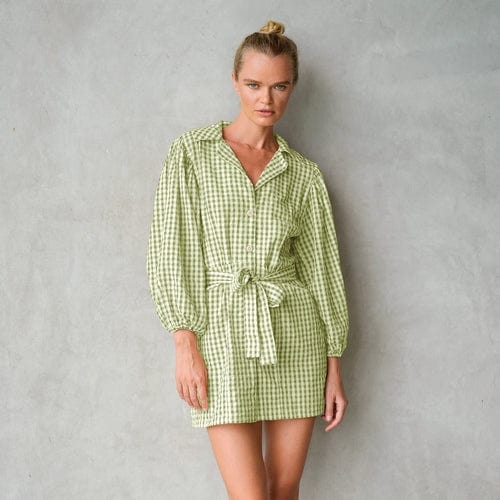 Women's Clothing MEGHAN Mini Gingham Dress, in Olive Green eco friendly - sustainable products bougie green