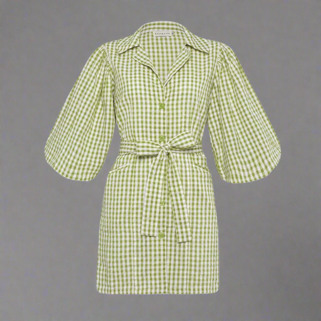 Women's Clothing MEGHAN Mini Gingham Dress, in Olive Green eco friendly - sustainable products bougie green