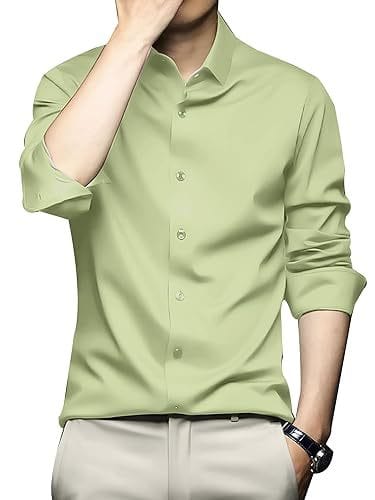 Men's Clothing Men Regular Fit Full Sleeve Satin Silk Shirt ( eco friendly - sustainable products bougie green