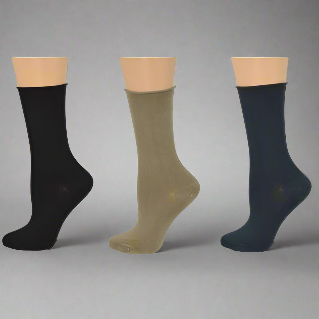 Socks Rayon from Bamboo Roll Top Mid-Calf Crew Socks 3 Pair Pack eco friendly - sustainable products bougie green