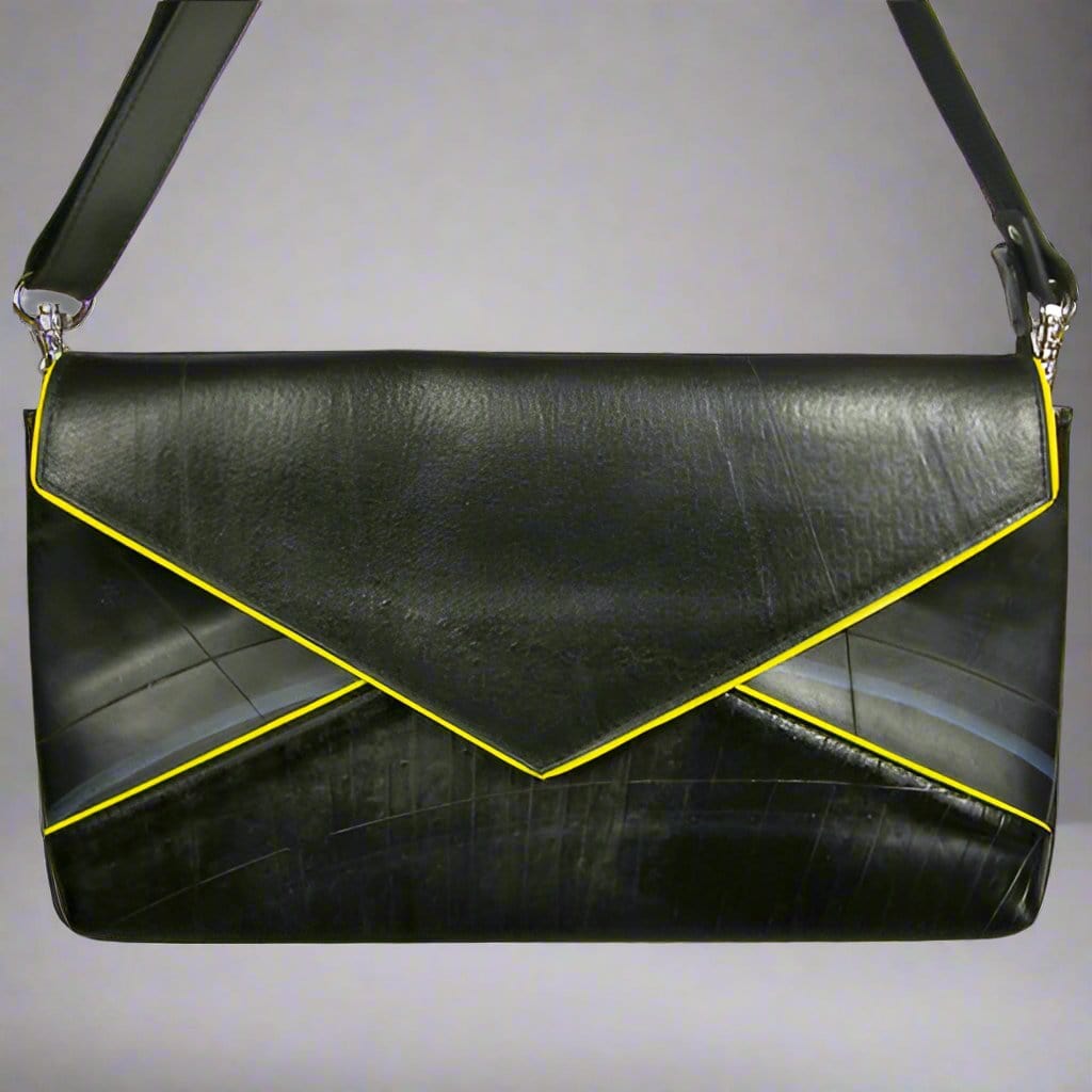 Accessories Recycled Tire Tube Clutch Handbag with Leather Trim eco friendly - sustainable products bougie green