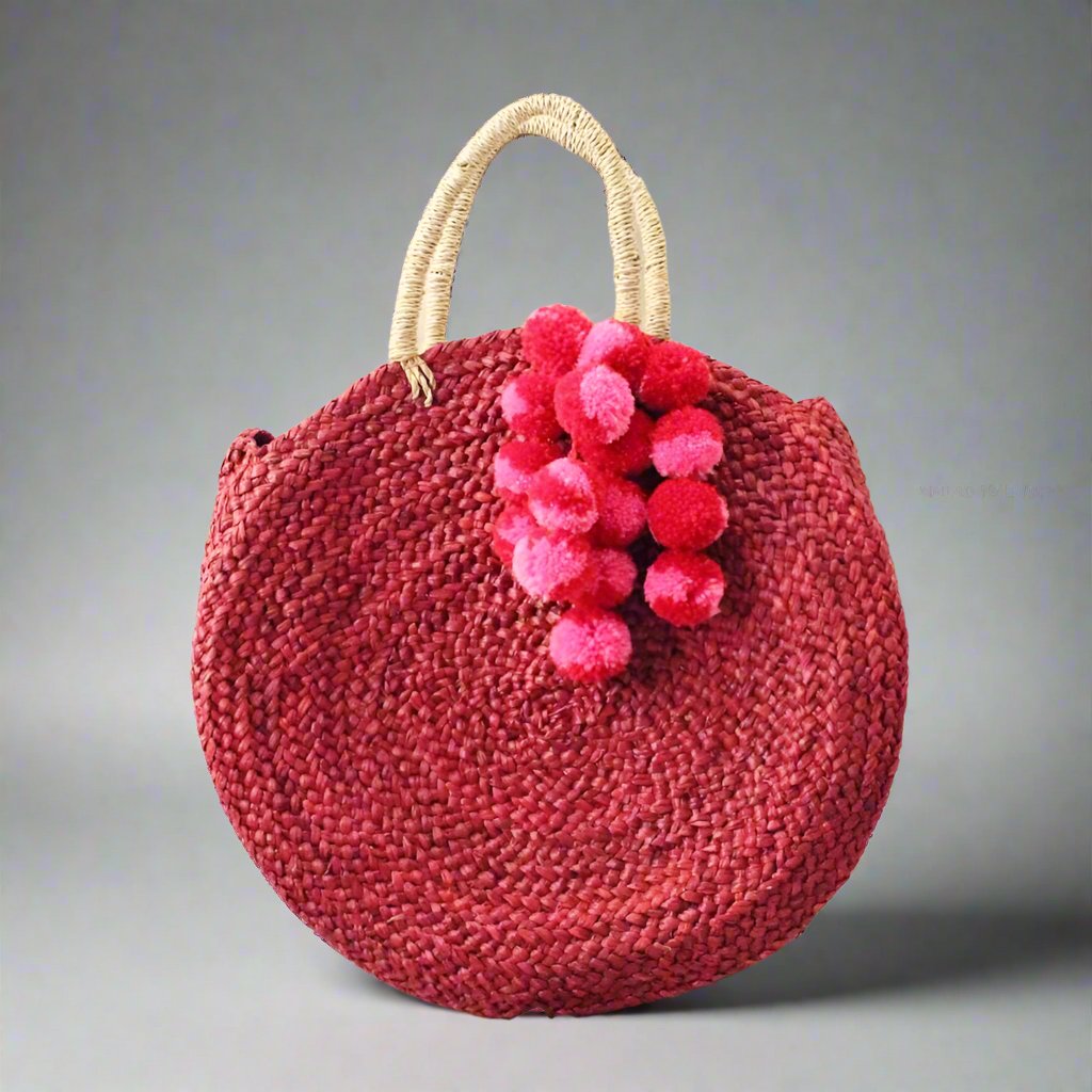 Totes & Beach Bags Red Luna Bag - Round Handwoven Straw Tote Bag with eco friendly - sustainable products bougie green