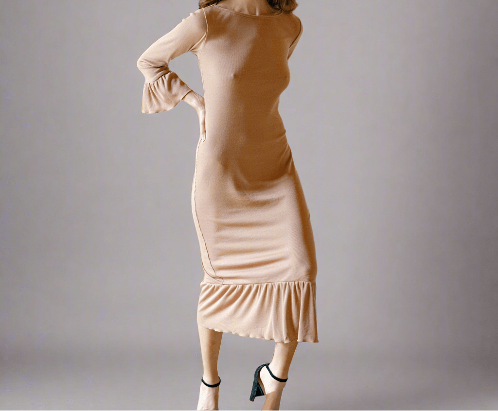 Dresses Ruffle Rib Dress, in Camel Brown eco friendly - sustainable products bougie green