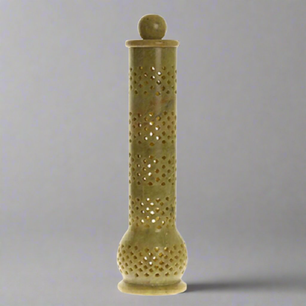 Home Soapstone Tower Genie cutwork carved Incense Burner - 10" eco friendly - sustainable products bougie green