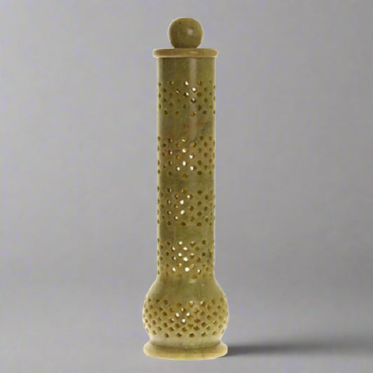 Home Soapstone Tower Genie cutwork carved Incense Burner - 10" eco friendly - sustainable products bougie green