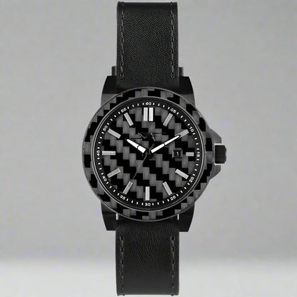 Sleek Carbon Fiber Watch with Leather Strap