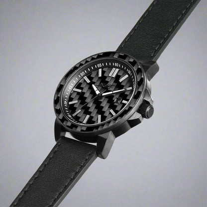 Sleek Carbon Fiber Watch with Leather Strap