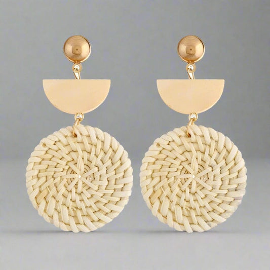 Jewelry & Watches Straw Weave Rattan Drop Earrings - Boho Chic Jewelry eco friendly - sustainable products bougie green