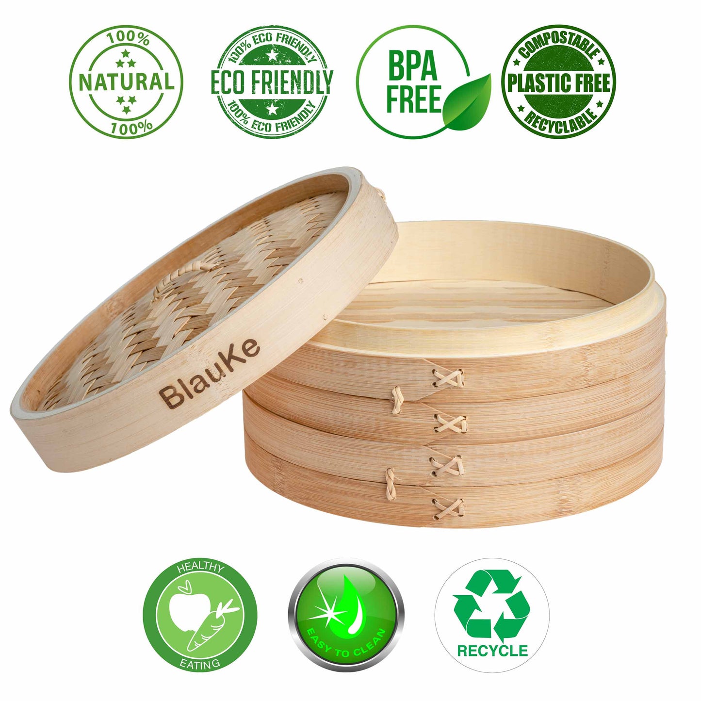 Kitchen Sustainable 2-Tier 100% Bamboo Steamer Basket eco friendly - sustainable products bougie green