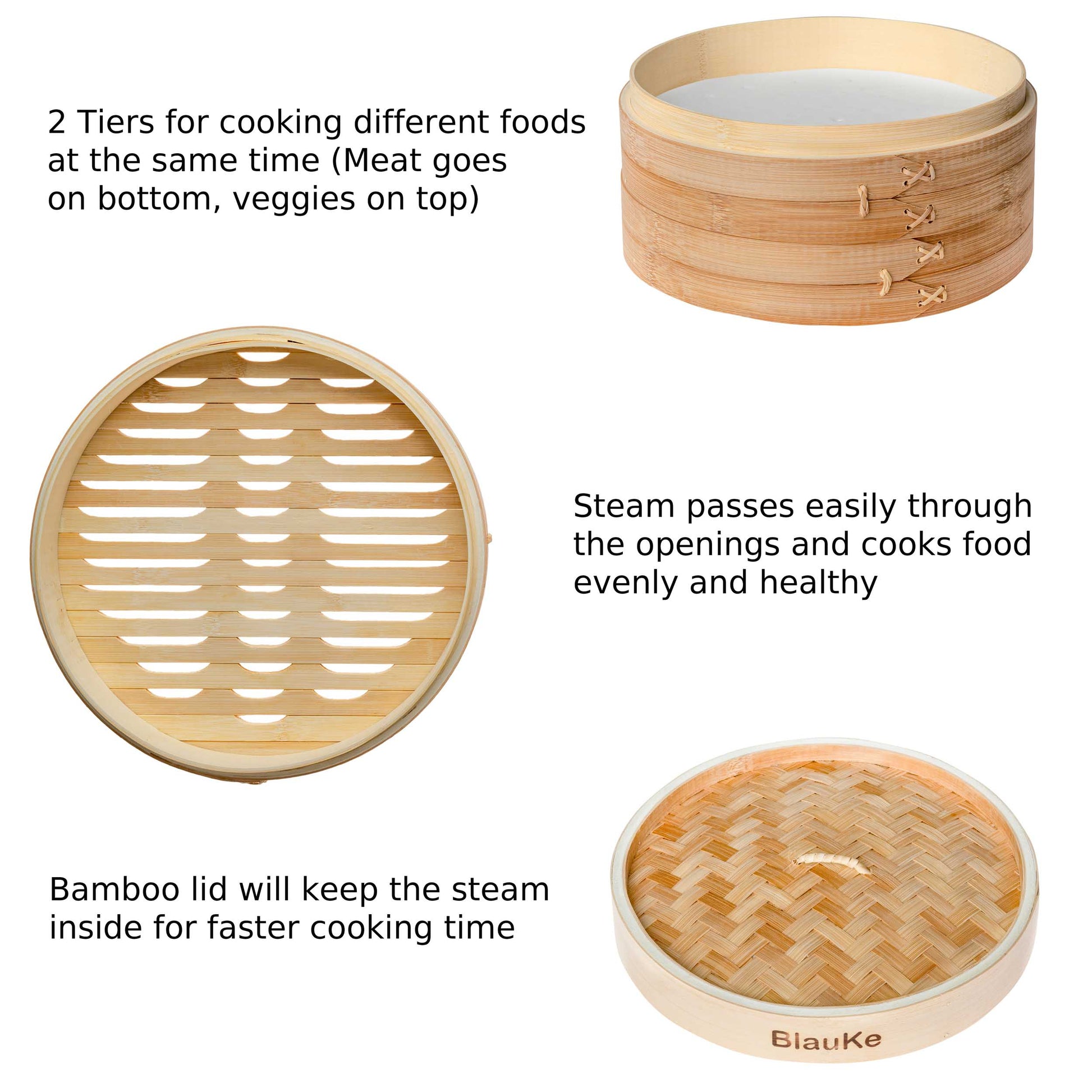 Kitchen Sustainable 2-Tier 100% Bamboo Steamer Basket eco friendly - sustainable products bougie green