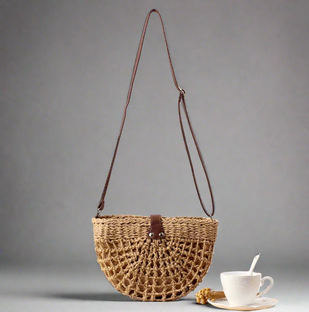 Handbags Trendy Wicker and Vegan Leather Crossbody Handbag eco friendly - sustainable products bougie green