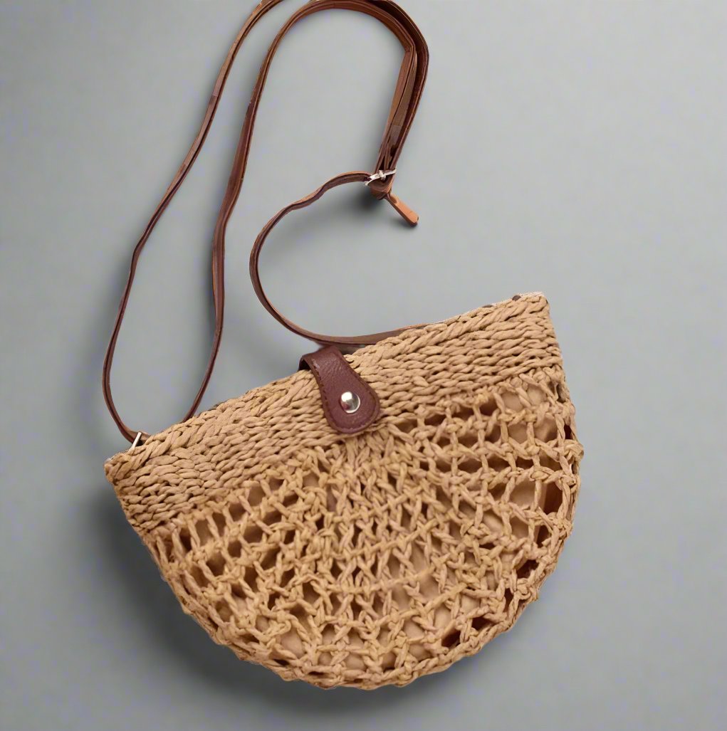 Handbags Trendy Wicker and Vegan Leather Crossbody Handbag eco friendly - sustainable products bougie green