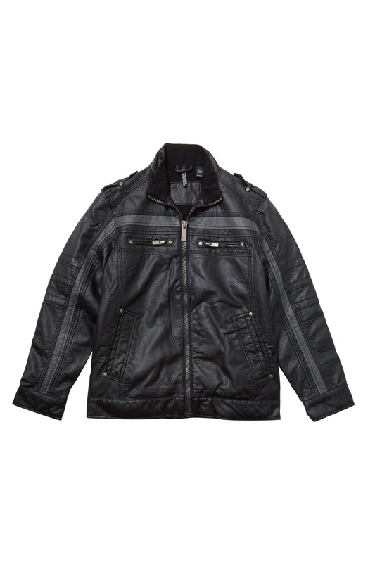 Men Vegan Leather Moto Jacket with Grey Stripe eco friendly - sustainable products bougie green